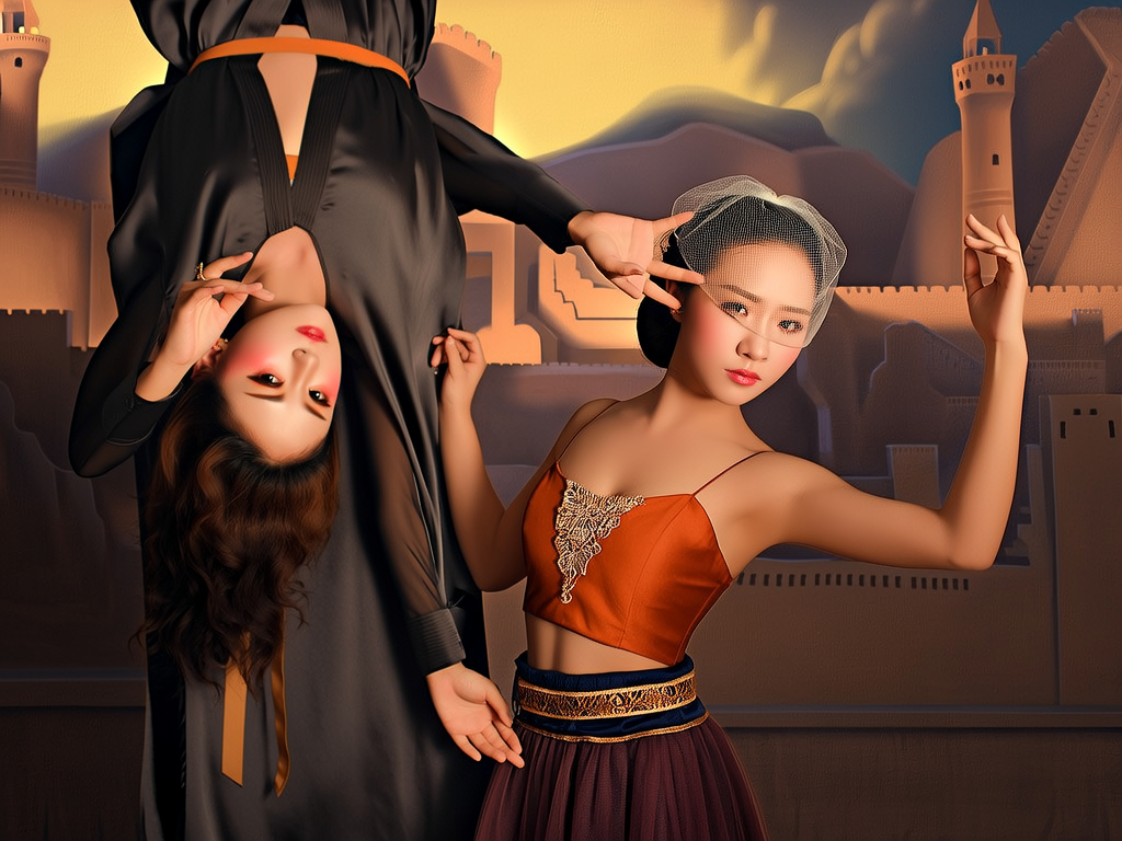 1个女孩独奏，倒三角脸，芭蕾舞发髻，看看观众, 美丽的脸蛋, 丝绸衣服, 薄纱连衣裙, 围裙, 抹胸, 腰带, 头纱, ...