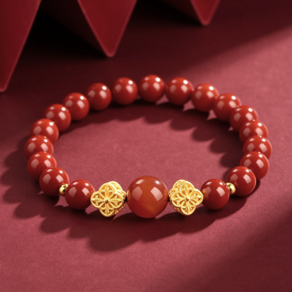 红珊瑚配黄金手链图片